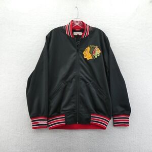 Mitchell & Ness Jacket Mens Large Chicago Blackhawks Black Full Zip Track Fan